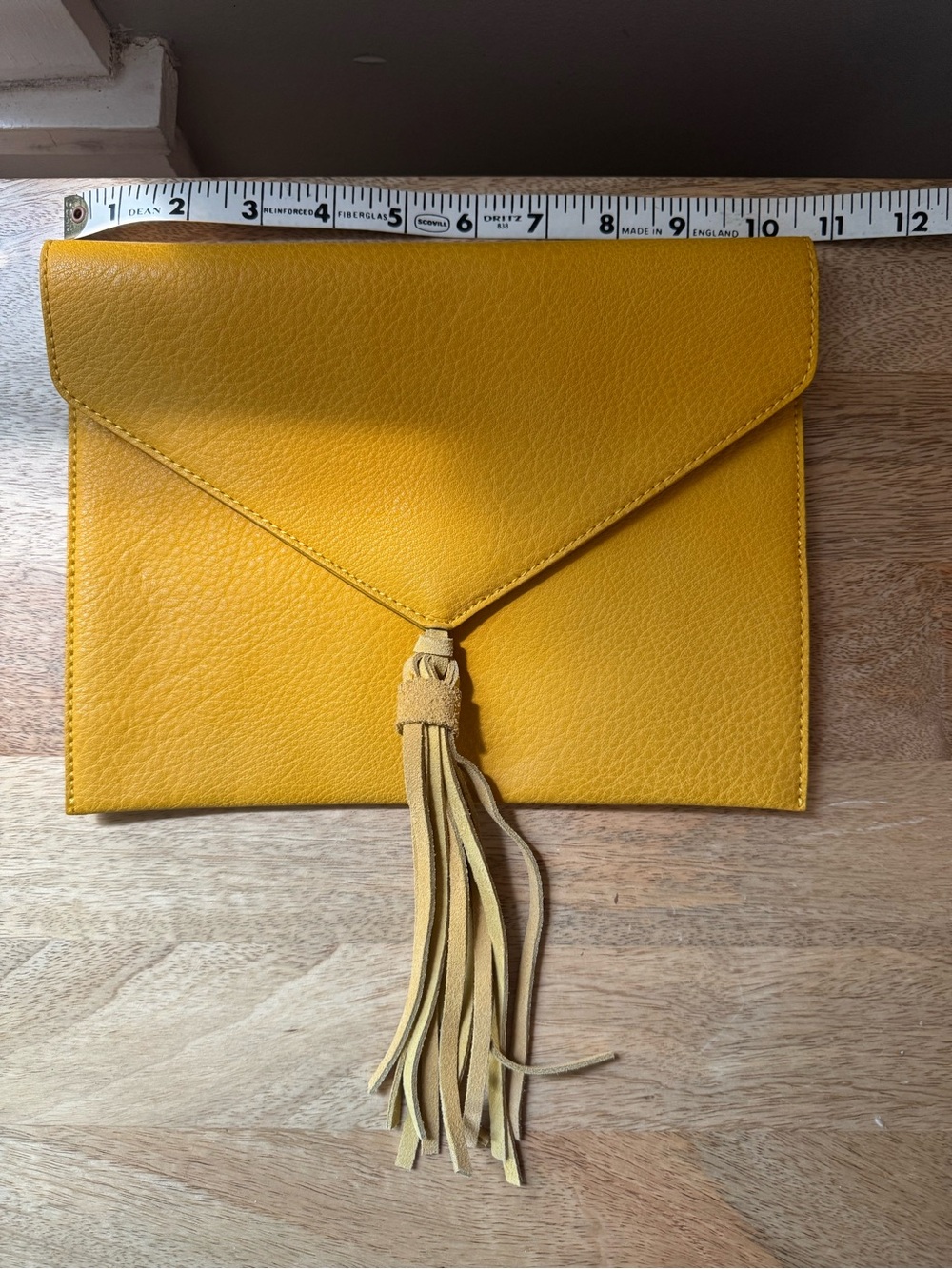 Street Level Leather Mustard Yellow Tassel Envelope Clutch